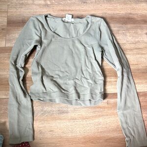 Ultra Flirt Ribbed Long Sleeve Top - Light Gray